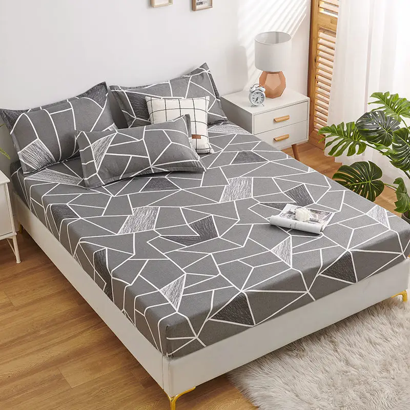 WASART Geometric printed elastic fitted sheet mattress protector cover couple 2 people luxury double bed sheet king size 90/180