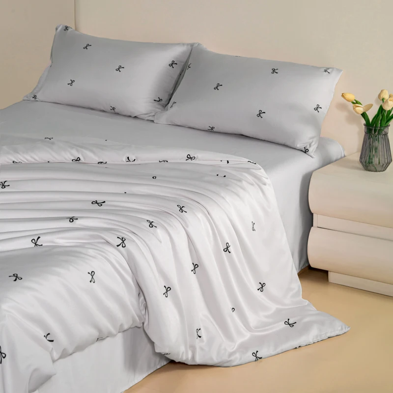 Minimalist Washed Silk Duvet Cover Set with Bed Sheet Pillowcase Silky Satin Bedding Set Luxury Twin Full Queen King Bed Sets