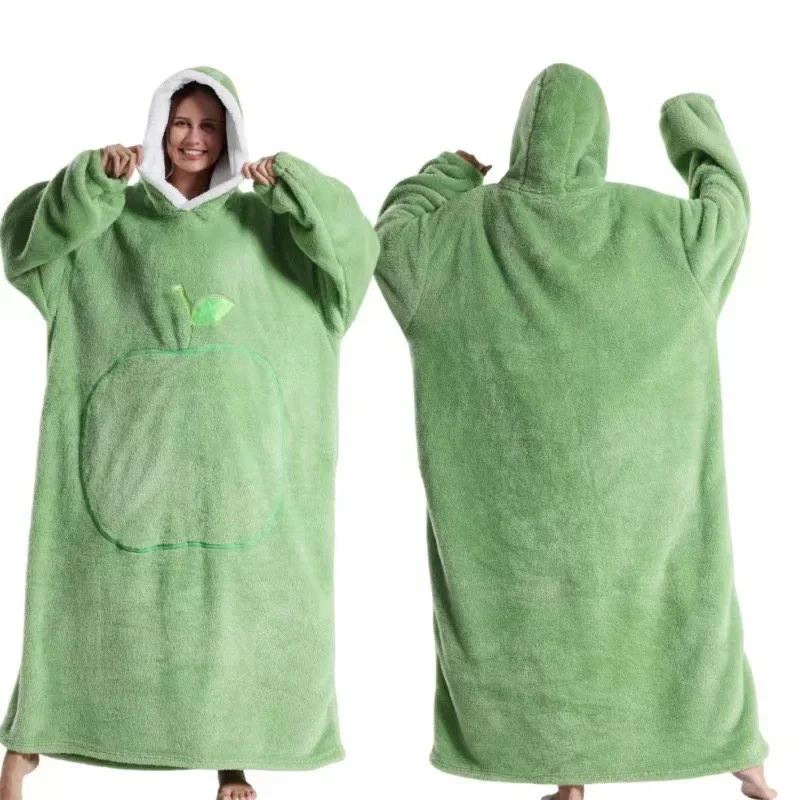 WASART Winter extra long wearable hoodies blanket adult warm pullover sweatshirt oversized fleece hooded blanket with sleeves