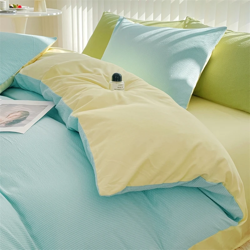2025 Seersucker Bedding Set Duvet Cover Flat Sheet Pillowcase Bed Sheet Set Soft Comforter Cover Bed Linens Set Nordic Ins Style