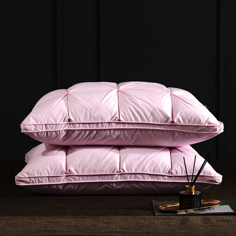 95% Goose Down Feather Pillow with Pure Cotton Shell 2pcs 3D Bread Pleated Bedroom Pillows 5-Star Hotel Low Mid High Pillows