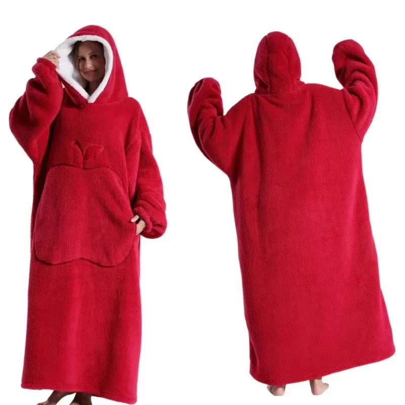 WASART Winter extra long wearable hoodies blanket adult warm pullover sweatshirt oversized fleece hooded blanket with sleeves