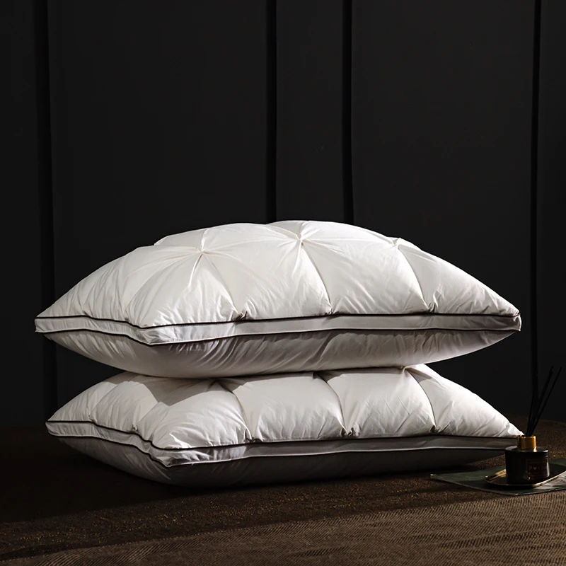 Luxury 3D Bread White Goose Down Feather Pillows for Sleeping Body Neck Protection Bed Pillows Soft Comfort 100% Cotton Cover