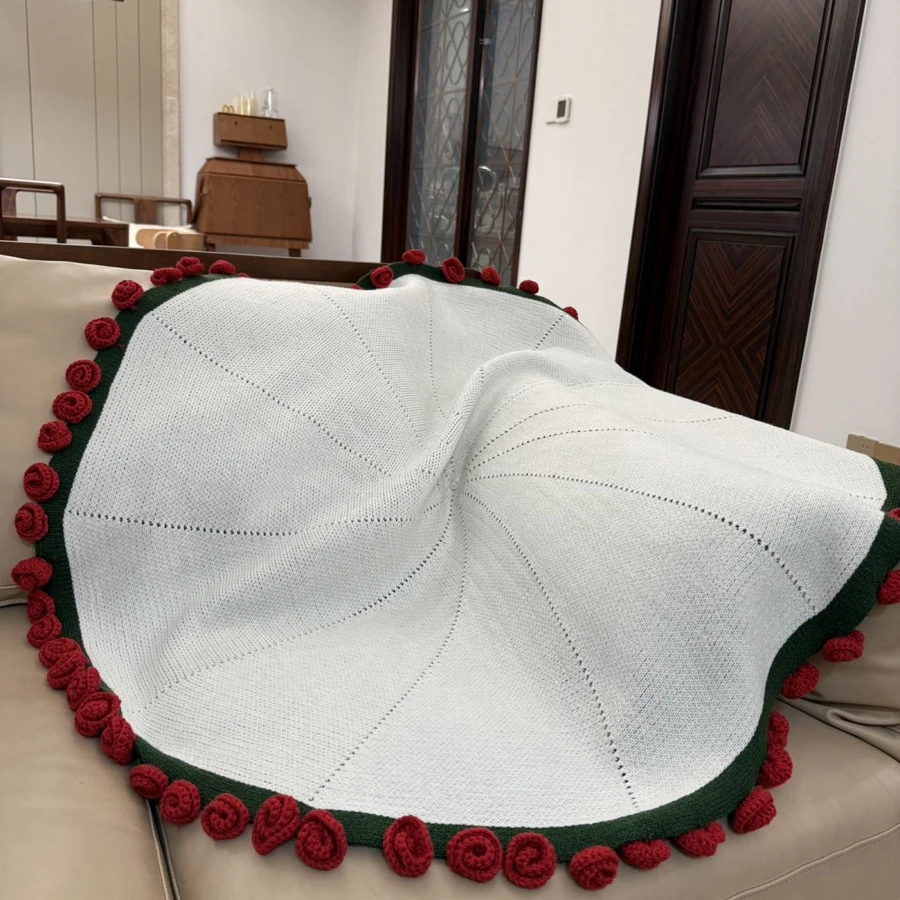 WASART Rose Bouquet Blanket Handmade Crocheted Knitted Blanket Outdoor Shawl Plaid Large Throw Blankets Best Birthday Party Gift