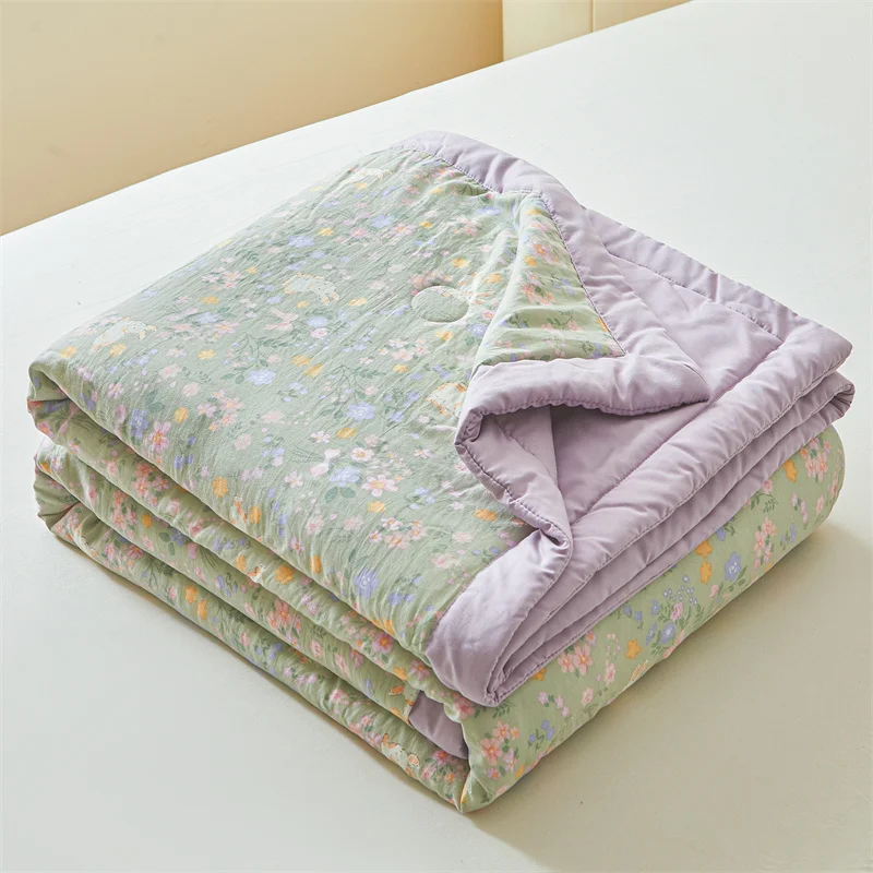 100% Cotton Inside and Outside Summer Quilt Lightweight Ultra Soft Thin Quilt Air Conditioning Quilts Pure Cotton Blanket Ins