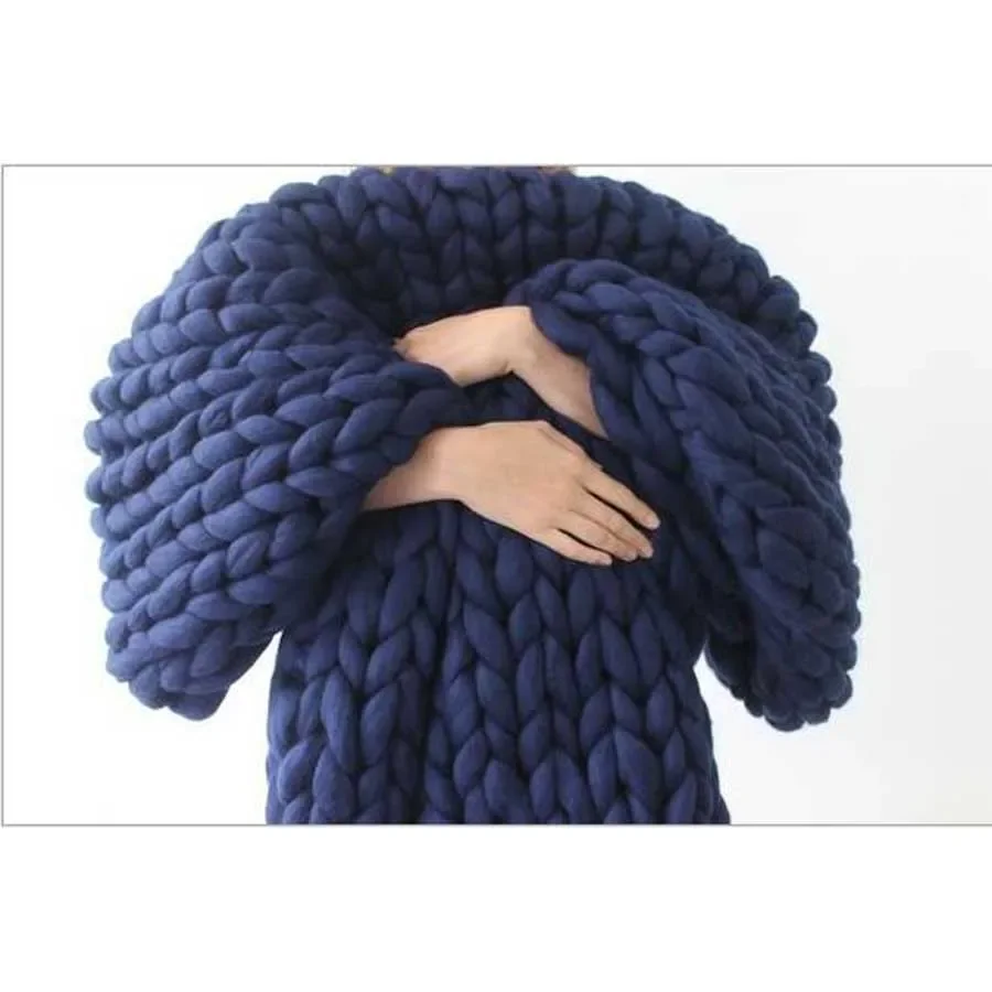 WASART Chunky merino wool blanket thick large yarn roving knitted blanket winter warm plaid throw blankets sofa bed blanket