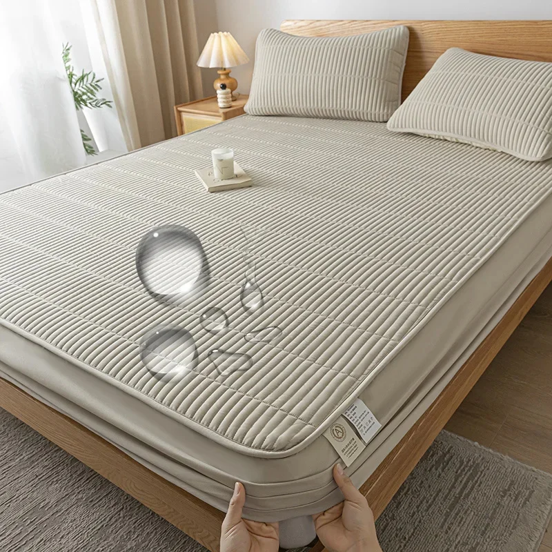 Waterproof Thicken Mattress Pad Protector Embroidered Breathable Fitted Sheet Bed Cover Durable Skin-friendly 140/160/180x200