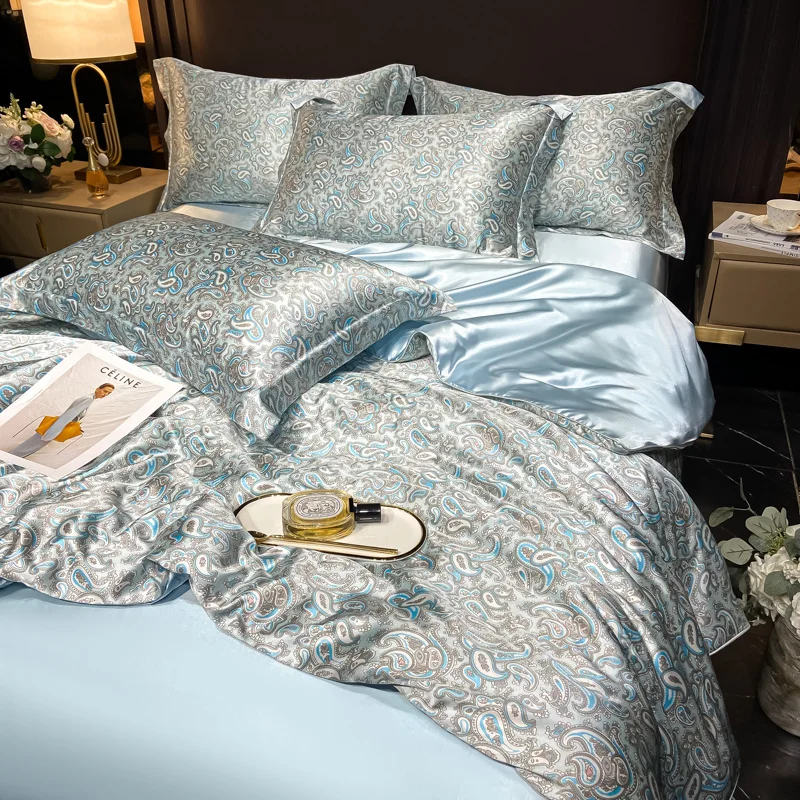Floral Pattern Mulberry Silk Bedding Set Luxury High-End Duvet Cover Bed Sheet Pillowcase Smooth Comforter Quilt Cover Bedsheet