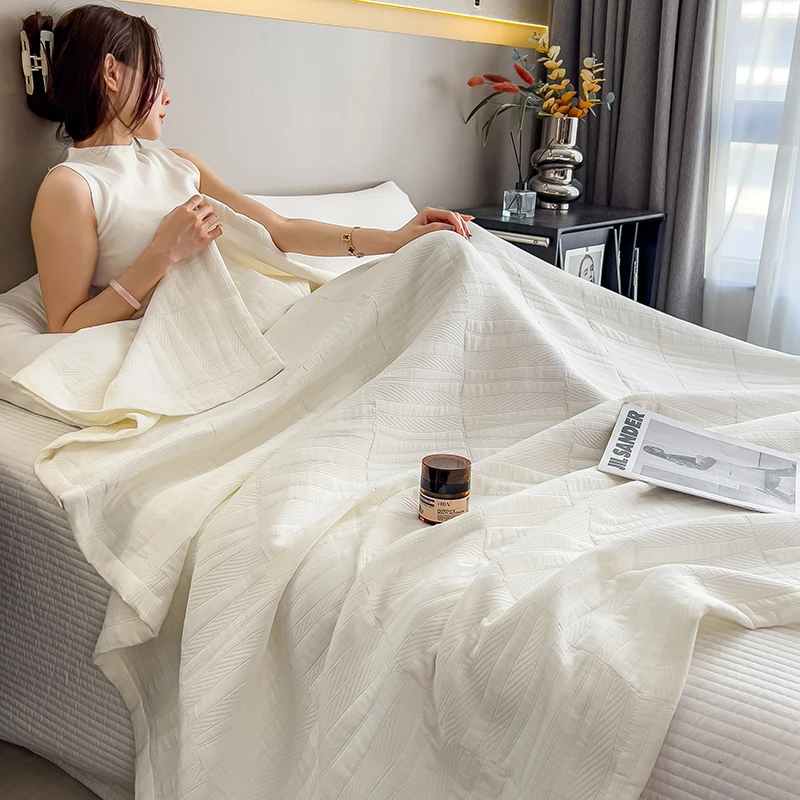 Pure Cotton Throw Blanket Soft Muslin Throws Blankets for Couch, Sofa, Bed Luxury Lightweight Boho Large Summer Blanket Quilt