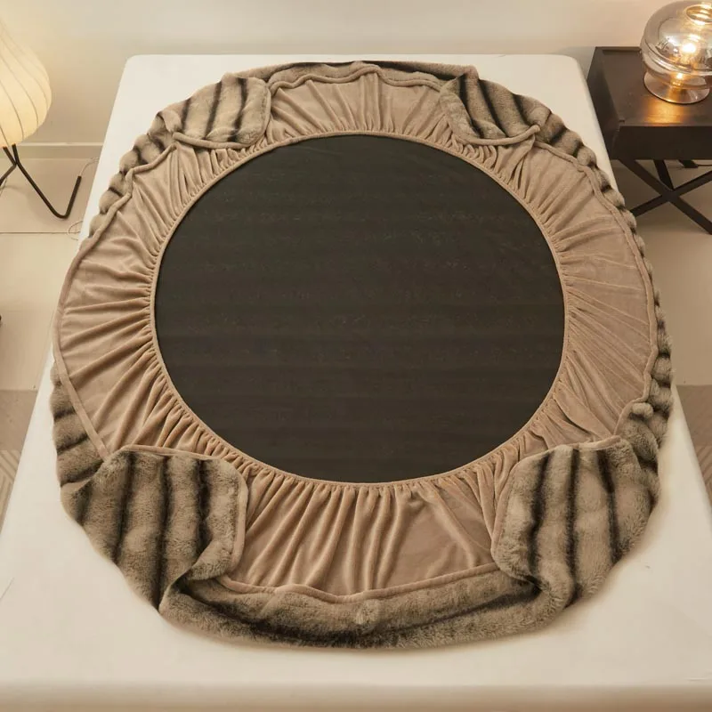New Thickened Imitation Rabbit Fur Fitted Sheet with All Around Elastic Bands Winter Warm Bed Linen Plush Soft Mattress Cover