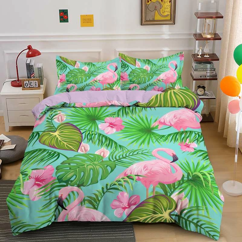 3D Flamingo Printed Duvet Cover Set Quilt Bedding
