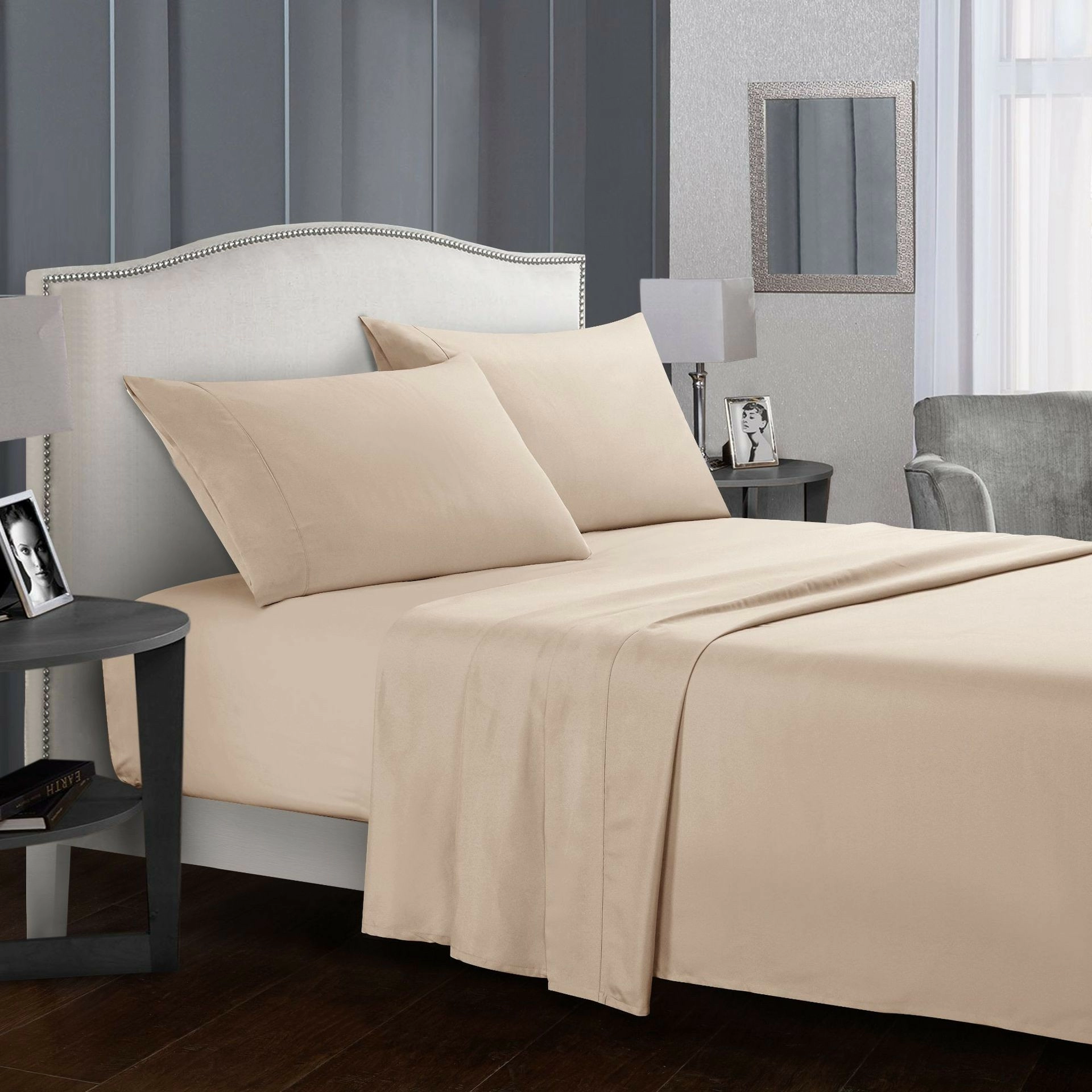 Battilo Bed Sheet Set Solid Luxury Super Soft Comfortable 4-Piece Bedding Set with Pillows Case For Twin/Full/Queen/King