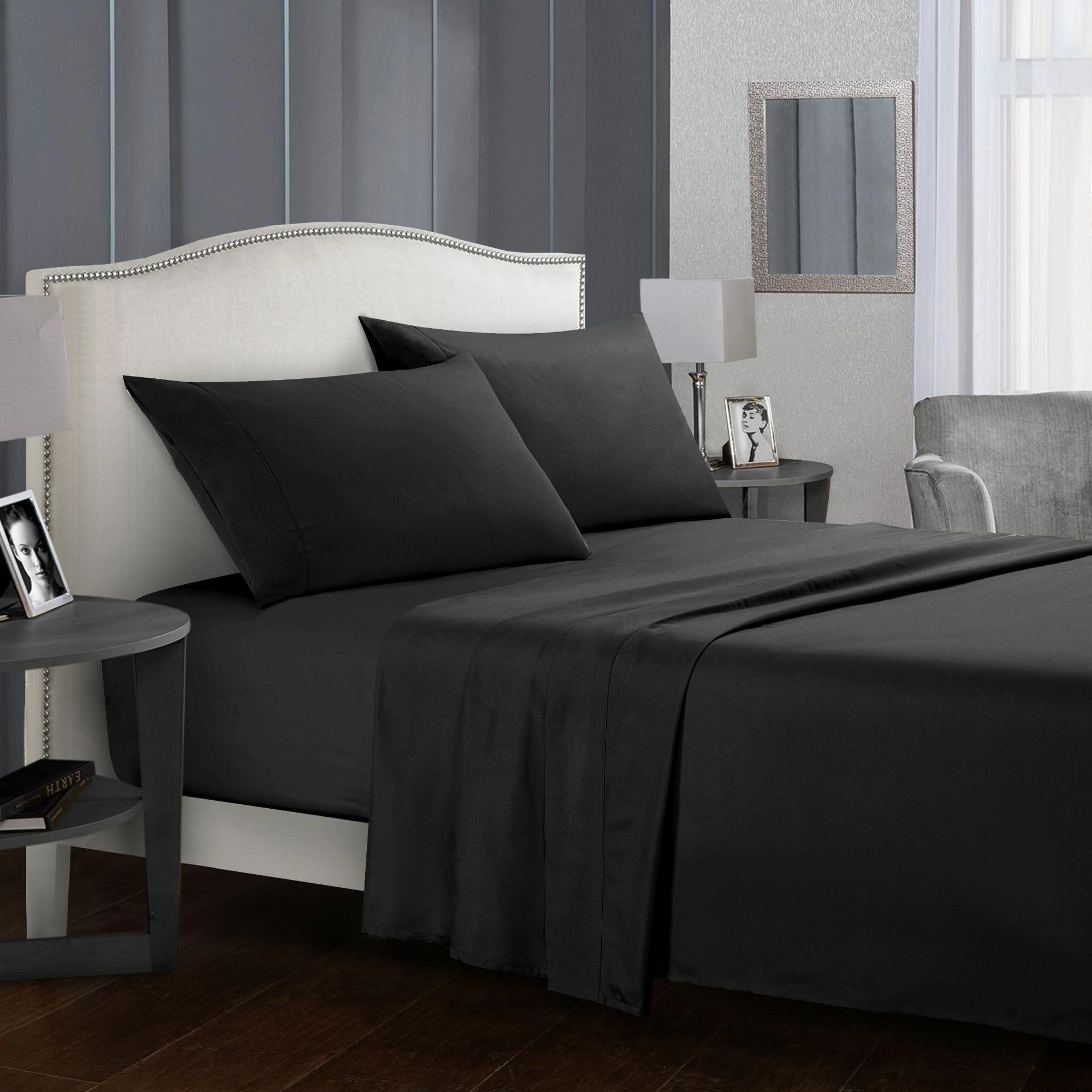 Battilo Bed Sheet Set Solid Luxury Super Soft Comfortable 4-Piece Bedding Set with Pillows Case For Twin/Full/Queen/King